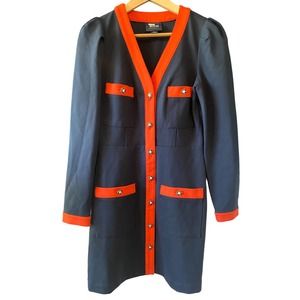 Anthropologie (Maeve) | Navy Blue + Red Ponte Blazer Mini Dress | Size Small